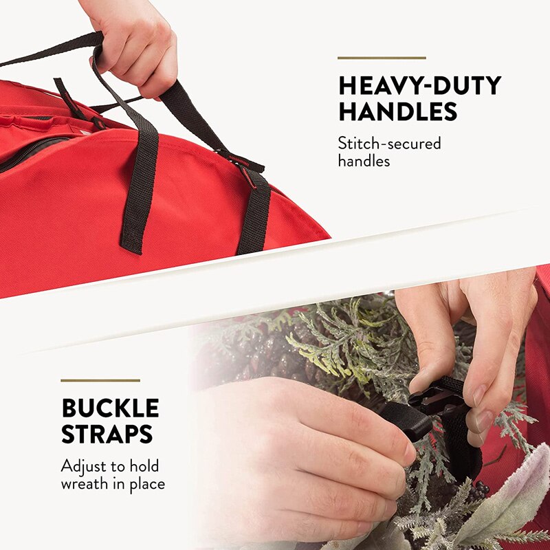 Double Premium Christmas Wreath Storage Bag 24/30/36" With Compartment Organizers For Xmas Garlands Durable Handles 600D Oxford