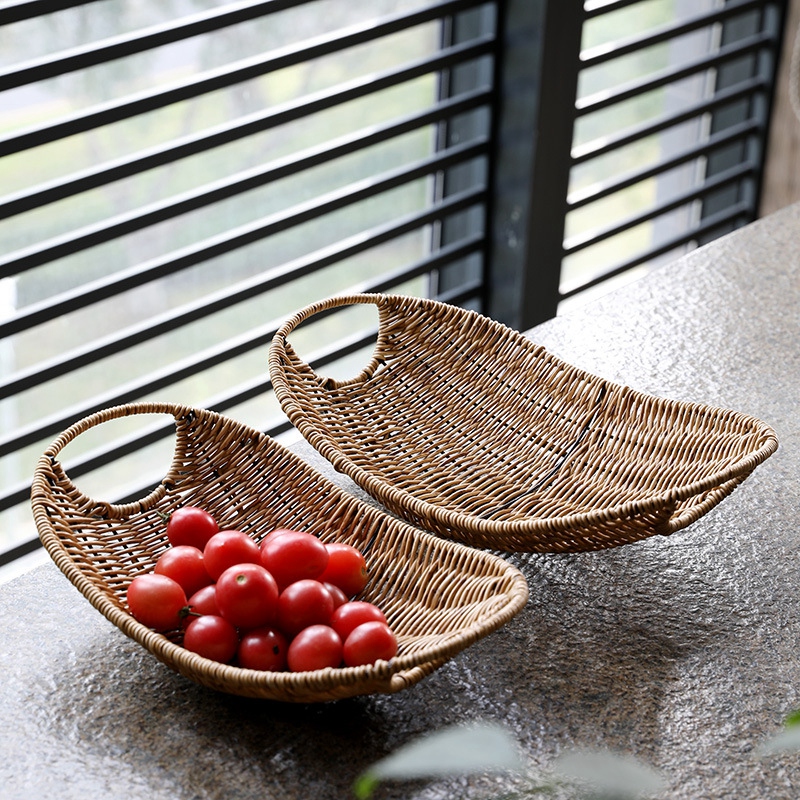 Rattan frugtbrød snacks opbevaringsbakke kaffebar opbevaringskurv nordisk desktop kosmetik diverse organizer køkken opbevaringskasser