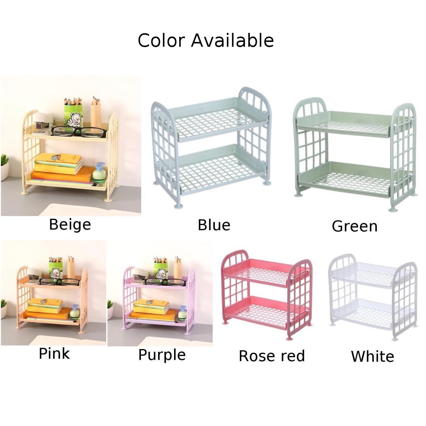 Two-layer Hollow Plastic Shelf Tabletop Kitchen Organizer Bathroom Double-layer Cosmetic Storage Shelf