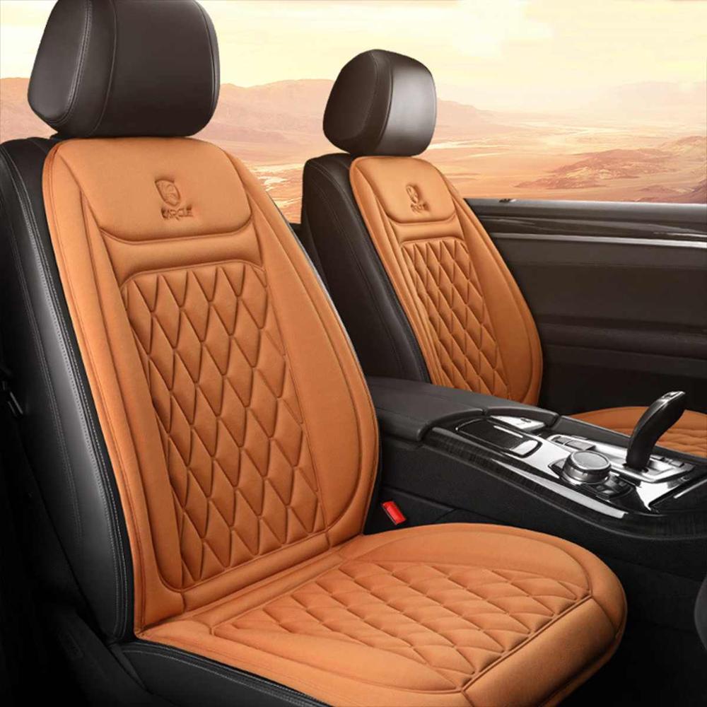 12V~24V Universal Car Seat Cover Warm Heated Chair Cushion Cover Multifunction Automobiles Seat Covers 3 Speed Adjustable: Cotton brown