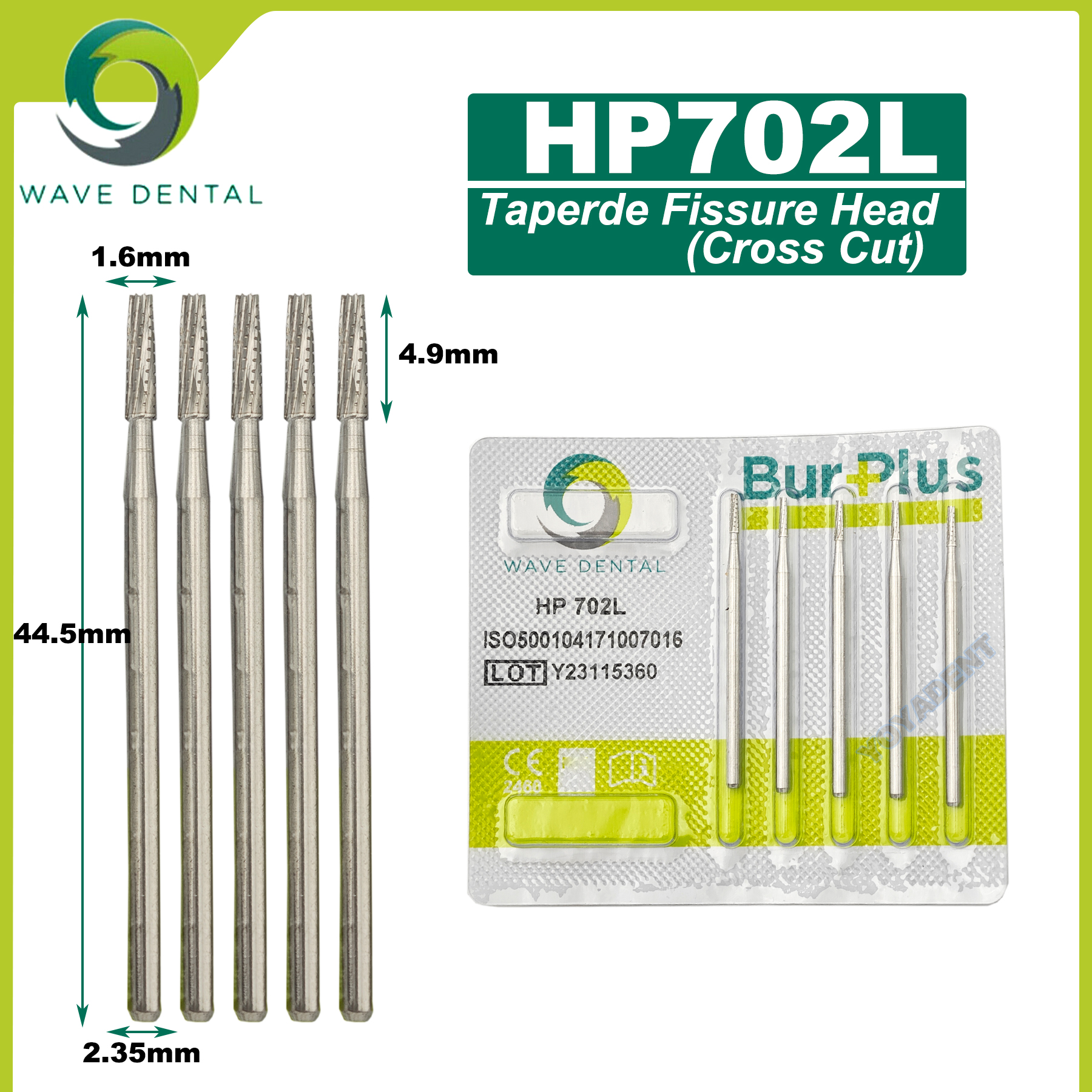 Fraises dentaires en carbure de tungstène WAVE, forets de dentisterie, fraise dentaire HP Dia 2.35mm pour cône à nez droit, pièce à main à basse vitesse 5 pièces/paquet