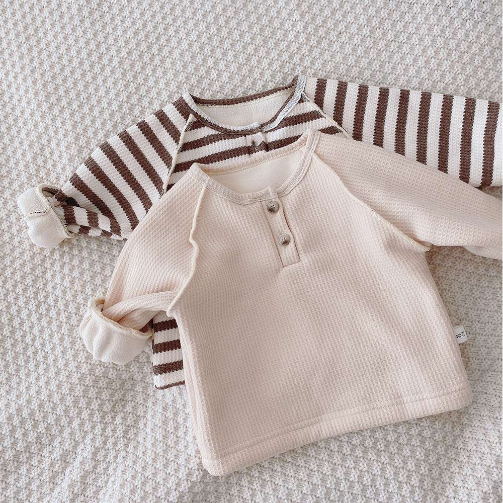 Warm Winter Meisjes Casual Fluwelen T-shirt Tops Kinderen Kids Baby Gestreepte Basic Losse T-shirt Tee S11806