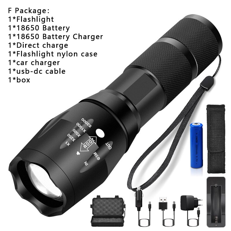 Ultra Bright Led flashlight T6&UV 395 LED Torch Light Camping light 5 Modes waterproof Zoomable Bicycle Light use 18650 battery: F / UV 395 Light
