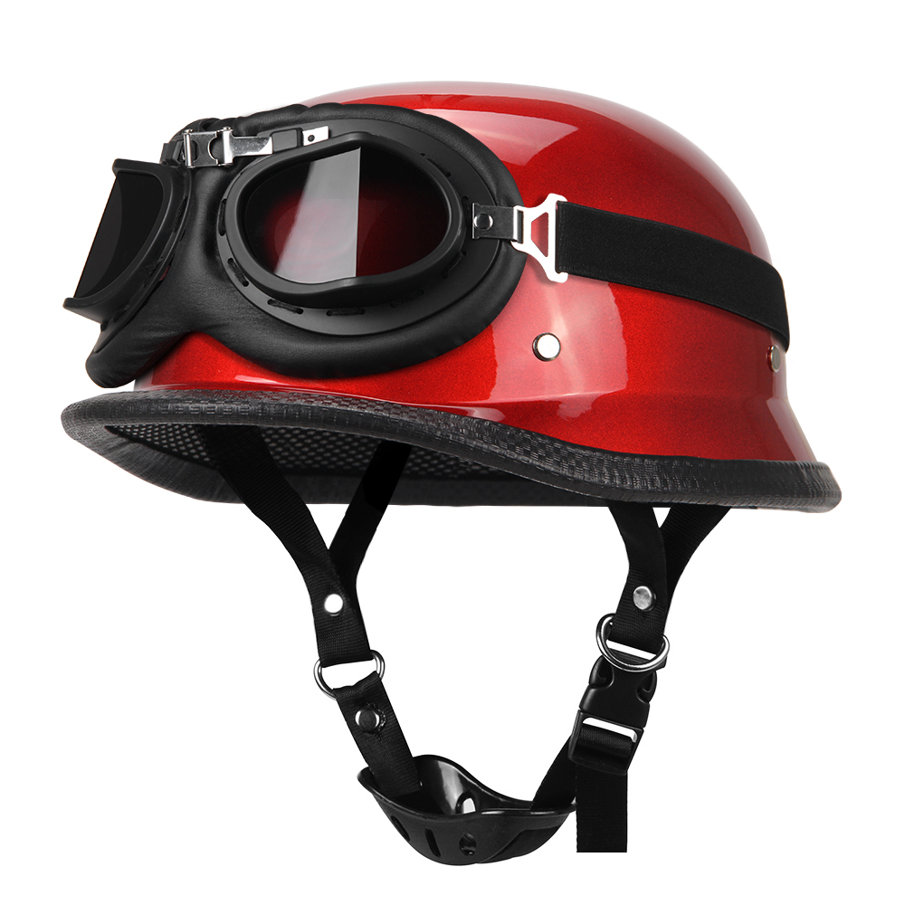Motor halve helm Duits lederen vintage helm Casco Moto motorfiets open helm Biker Pilot DOT-certificering S-XXL: Goud / XXL