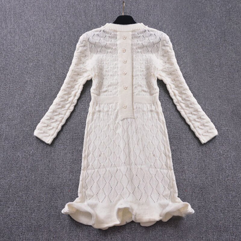 Cheerart Warme Gebreide Trui Jurk Vrouwen Bodycon Mermaid Jurk Button Tuniek Ruches Mini Dames Jurken Voor Winter