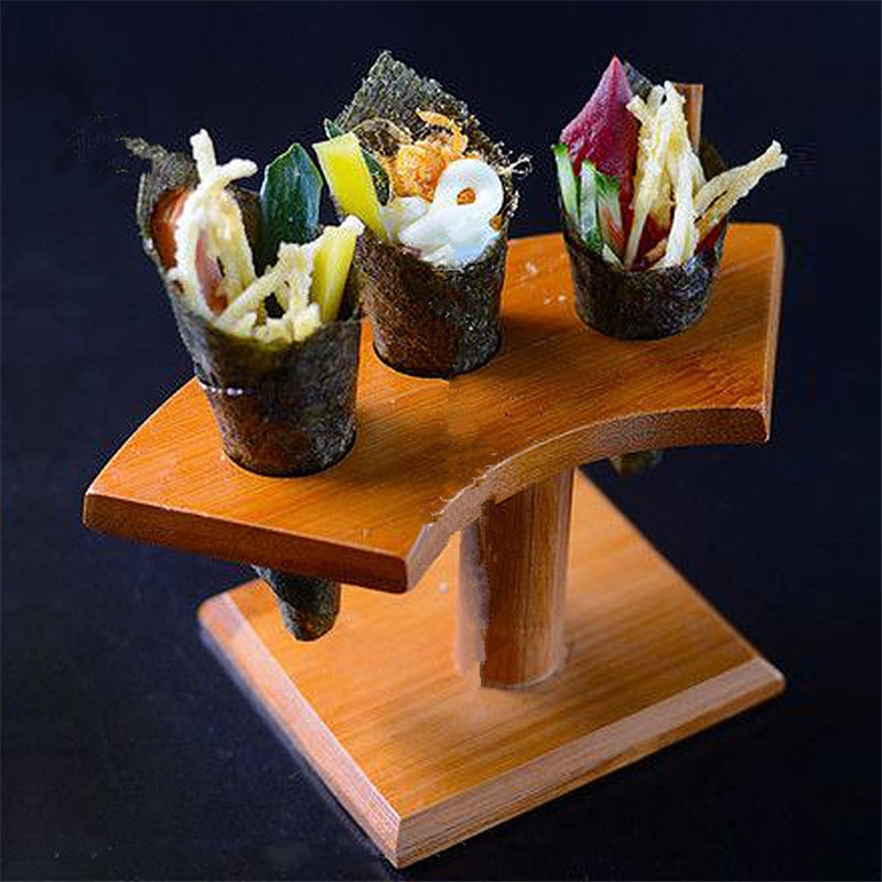 Bambus træ sushi ruller rack udstyr lilla kål rulle sushi hul rack træ service is rack bento tilbehør