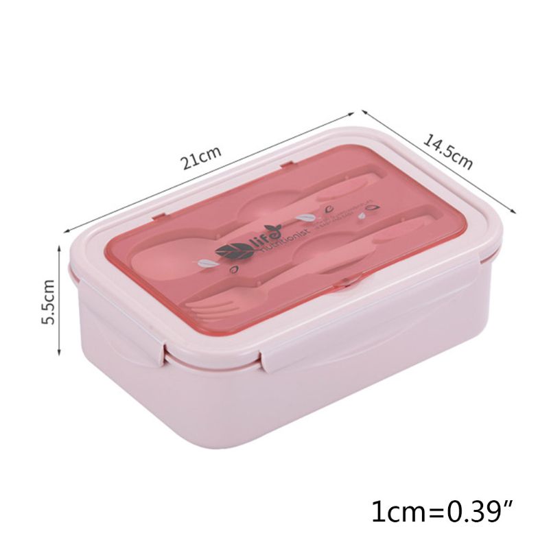 3 Grids Portable Rectangular Lunch Box with Tableware Durable Bento Case Container Storage Fat-reduced Breakfast School Office