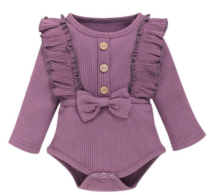 Cathery newborn baby pojkar flickor bomull stickad tröja enfärgad lång ärm med rosett 0-18m: B / 6m