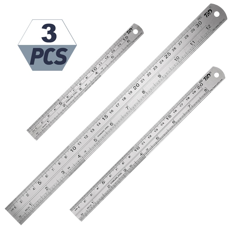 3Pcs Stalen Liniaal Tekening Tool Accessoire 15/20/30Cm Rvs Metaal Rechte Ruler Metrische Regel precisie Meetinstrument