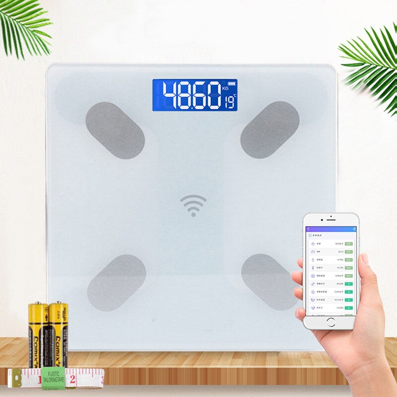 Digital Body Fat Scale BMI Weight Scales Bluetooth Body Fat Measurement Device Smart Body Weight Analyzer Bathroom Floor Scale: white battery style2