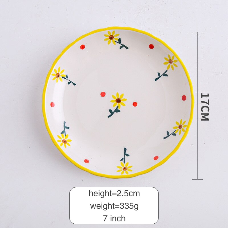 Ceramic Plate Cutlery Strawberry Sun Flower Cartoon Pattern Home Cute Steak Western Food Main Dish Taste Dish Kitchen Tool: 7-flower