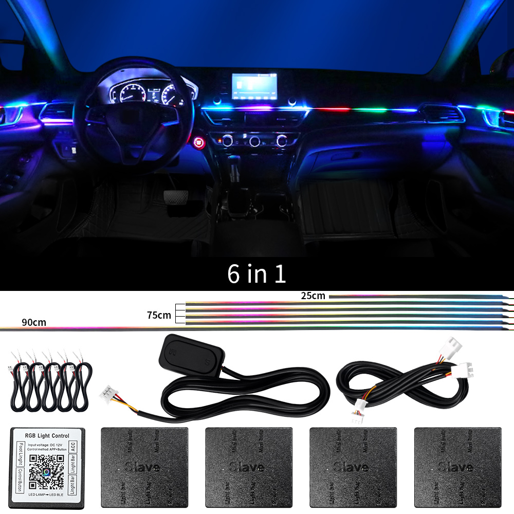 18 in 1 Dual Zone Symphony Streamer Car Ambient Light Interior LED Full Color RGB Neon Acrylic Strip Atmosphere Lighting Kit App: 3000K Golden