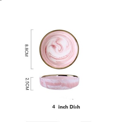 Plato cerámico rosa de mármol, 1 Uds., plato para comida, arroz, ensalada, fideos, Bol, sopa, plato de porcelana, juegos de vajilla, herramienta de cocina: Dish
