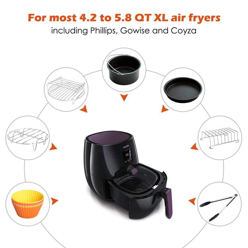 Frityrgryte tilbehør 8 tommer til 5.8 qt xl frityrgryte , 9 stykker til gowise phillips og cosyna luftfryser, pass 4.2 qt til 5.8 qt,