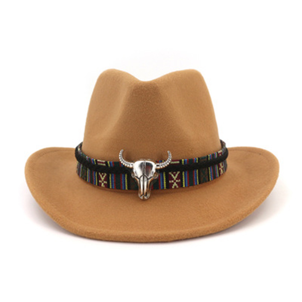 Hombres Mujeres Retro fieltro Cap Western Cowboy gorra con visera ancha HSJ88: Marrón