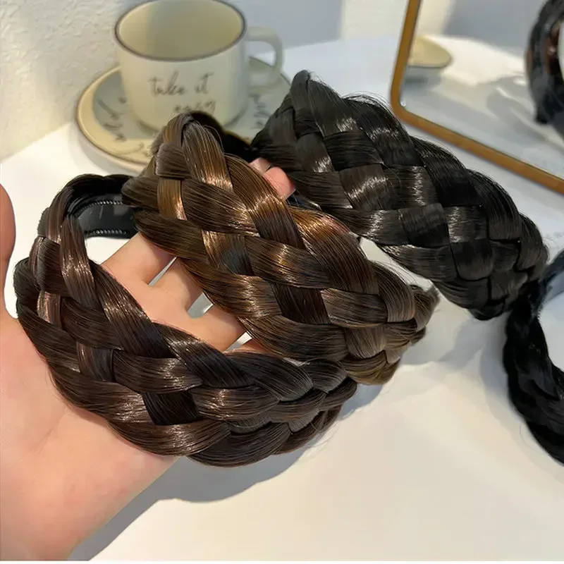 Diademas de peluca torcida para mujer, trenzas anchas de espina de pescado, diademas hechas a mano, aro para la cabeza, accesorios para el cabello,