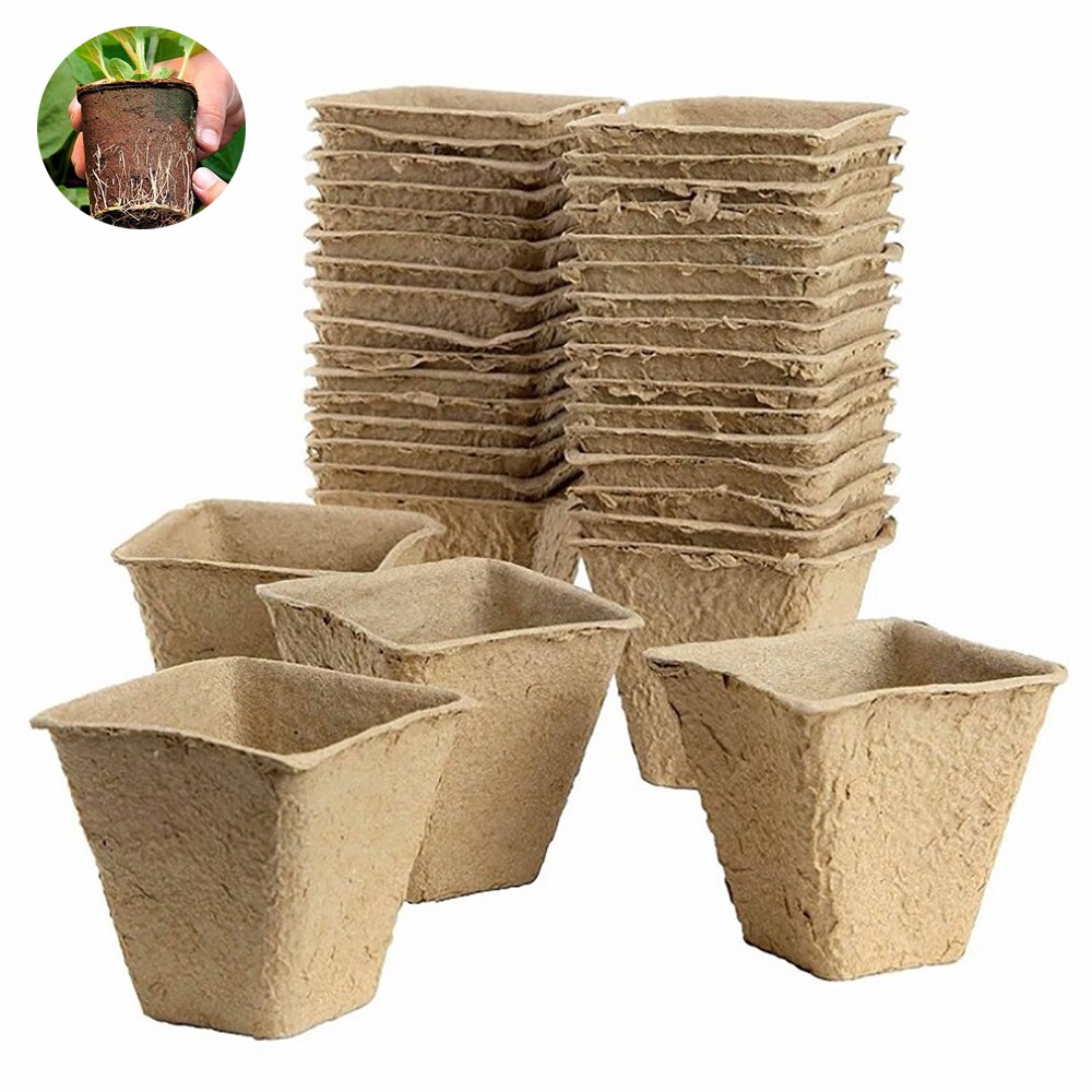 50pcs Square plant grow pot Paper 6/8cm Nursery Cup Starters garden flower pots Herb vegs Kit Biodegradable Home gardening tools