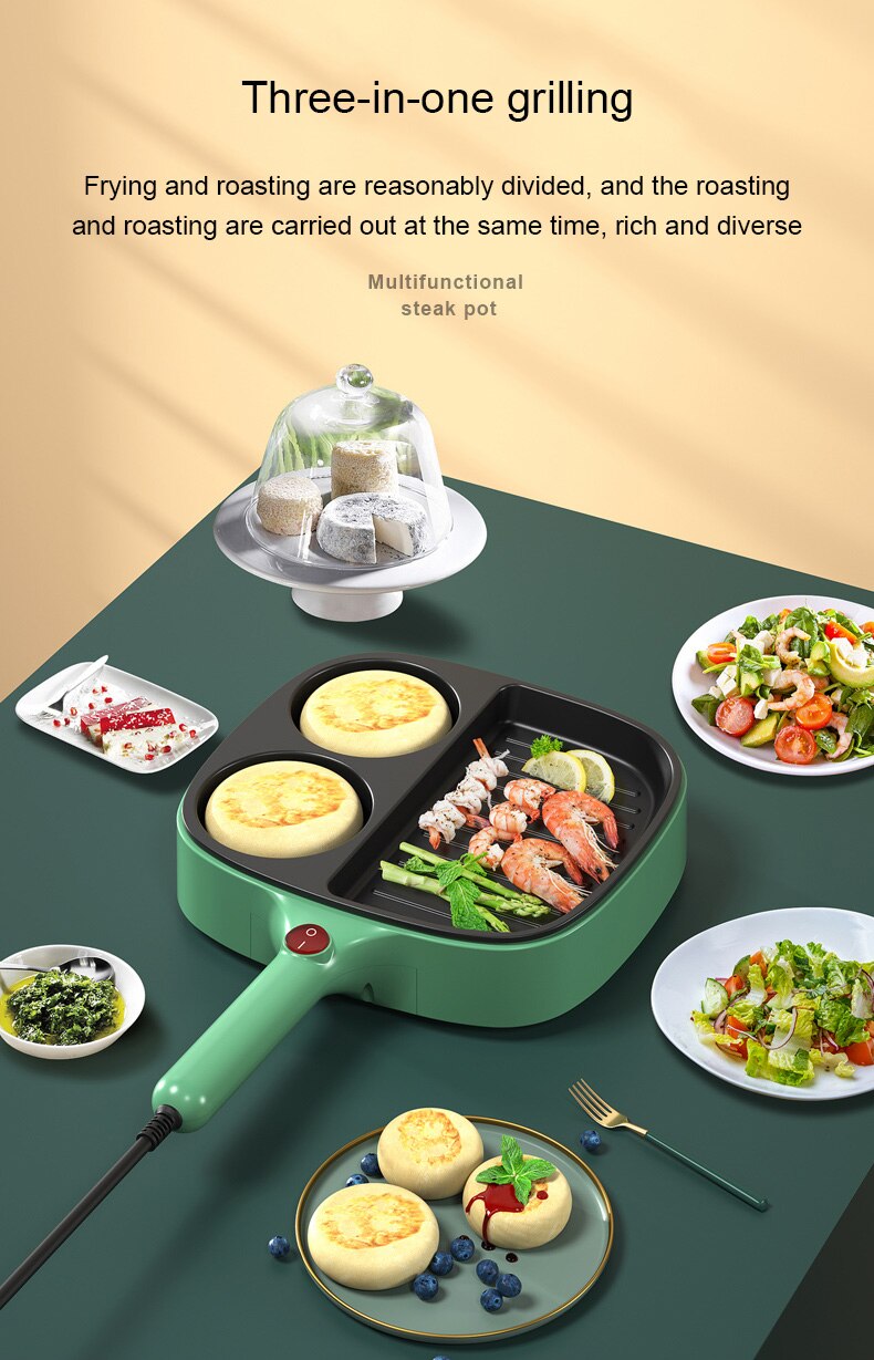 DMWD-sartén eléctrica 3 en 1 multifuncional, antiadherente, sin humo, para carne, huevo, tortilla, Cocina Para salchichas, Mini máquina de desayuno, 220V