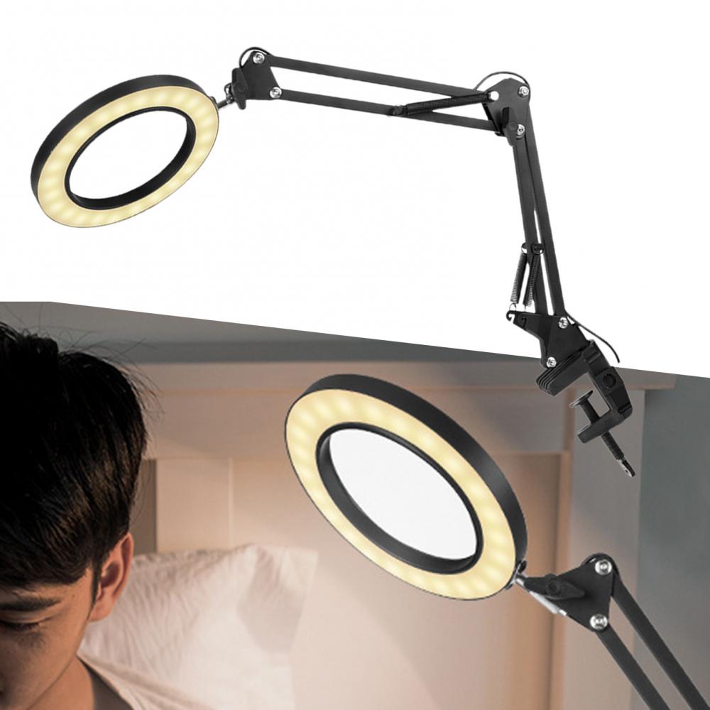 160mm 8X Illuminated Magnifier USB 3 Colors 64 LED Magnifying Glass Table Lamp lamp is powered connected with computer or laptop
