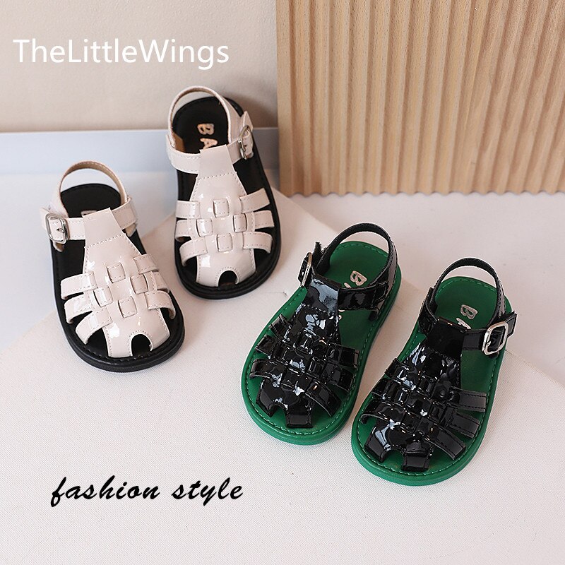 Baby Girls&#39; Baotou Sandals Summer 2022 Soft Bottom Liang Pi Woven Children&#39;s Beach Shoes 1-15 years old Boys School Loafers