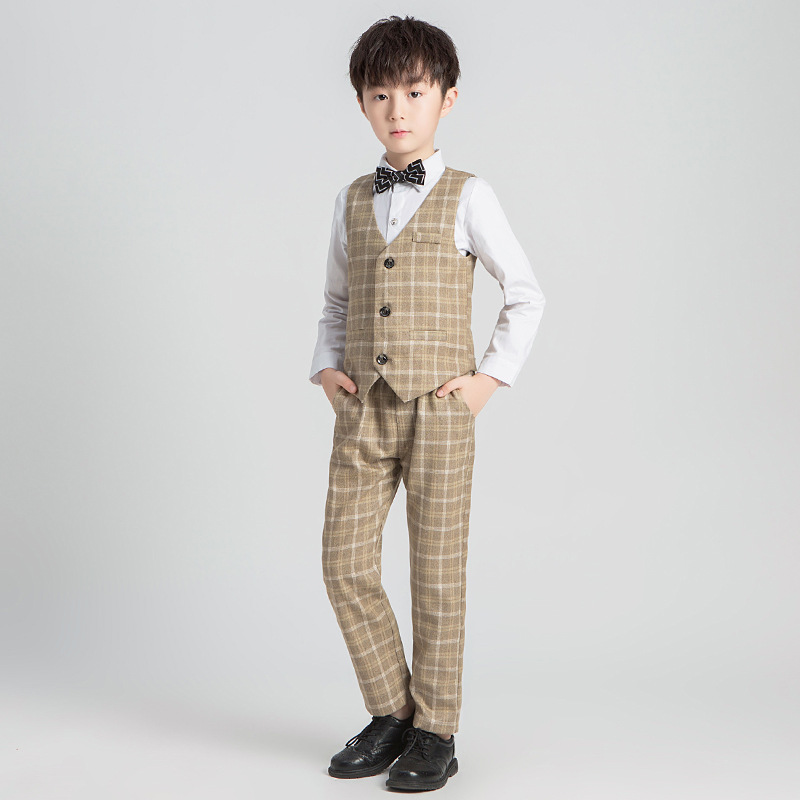 Ragazzi Plaid Suit Jacket bambini smoking abito formale abiti set bambino matrimonio mattina cappotto anello portatore blazer gilet pantaloni costumi