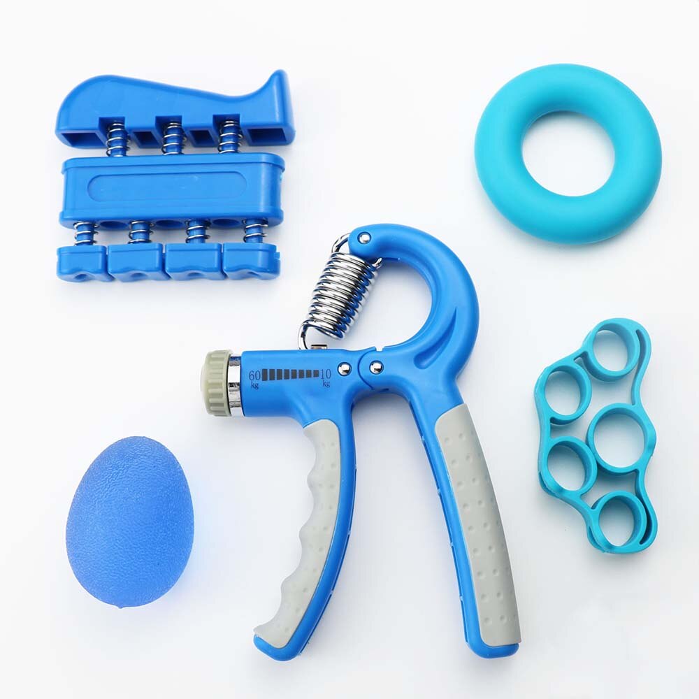 5PC adjustable hand grip strengthener Fitness carpal expander Finger forearm muscle recovery heavy trainer exercise equipment: Blue