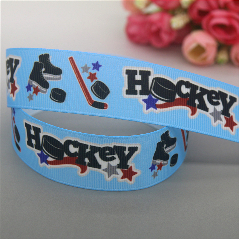 DUWES 50yards Hockey Printed Grosgrain Ribbon Accessories Material Headwear Decoration DIY Sewing Craft D1990