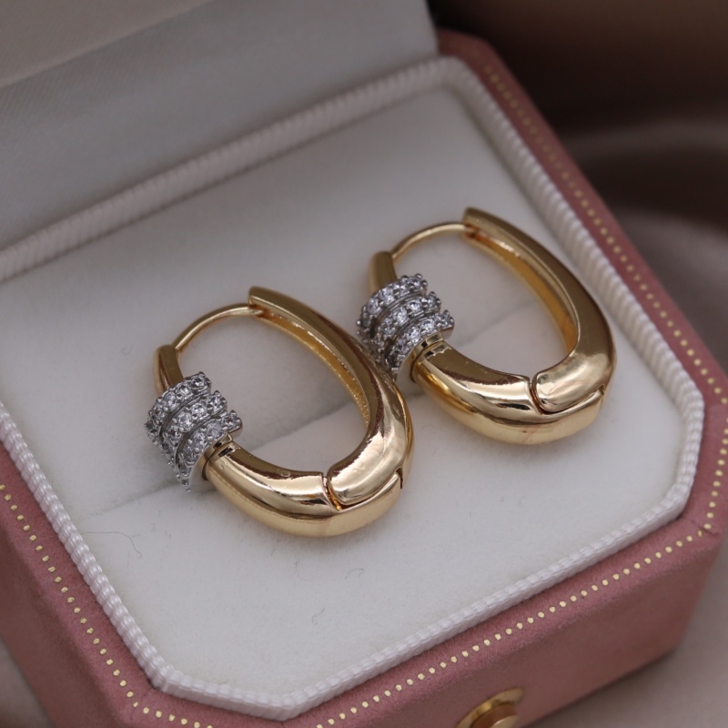 Nueva joyería de francesa, pendientes geométricos de circonita con forma de gota de agua chapados en dos tonos, accesorios brillantes para trabajo diario para mujer: Color dorado