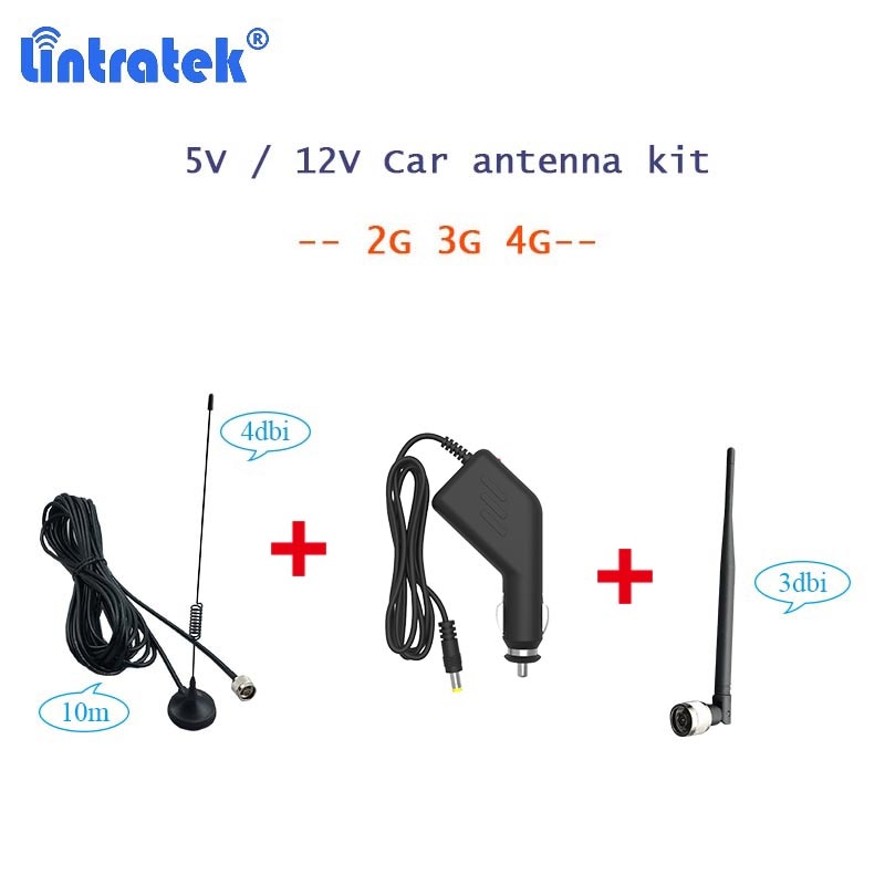 5V 12V car antenna kit for 2g 3g 4g LTE mobile phone signal booster GSM repeater UMTS cellular amplifier 10m cable car use