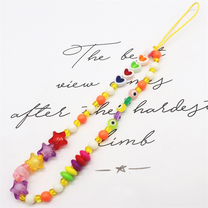 Blauwe Ster Bohemian Kleurrijke Zachte Klei Mobiele Telefoon Keten Voor Vrouwen Acryl Regenboog Keramische Liefde Kristal Kralen Mobiele ph