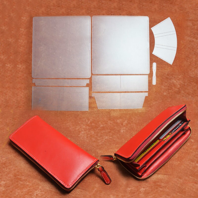 1 Set Durable Sewing Pattern Pvc Template DIY Three Women Leather Zipper Wallet Handmade Leather Craft Accessories