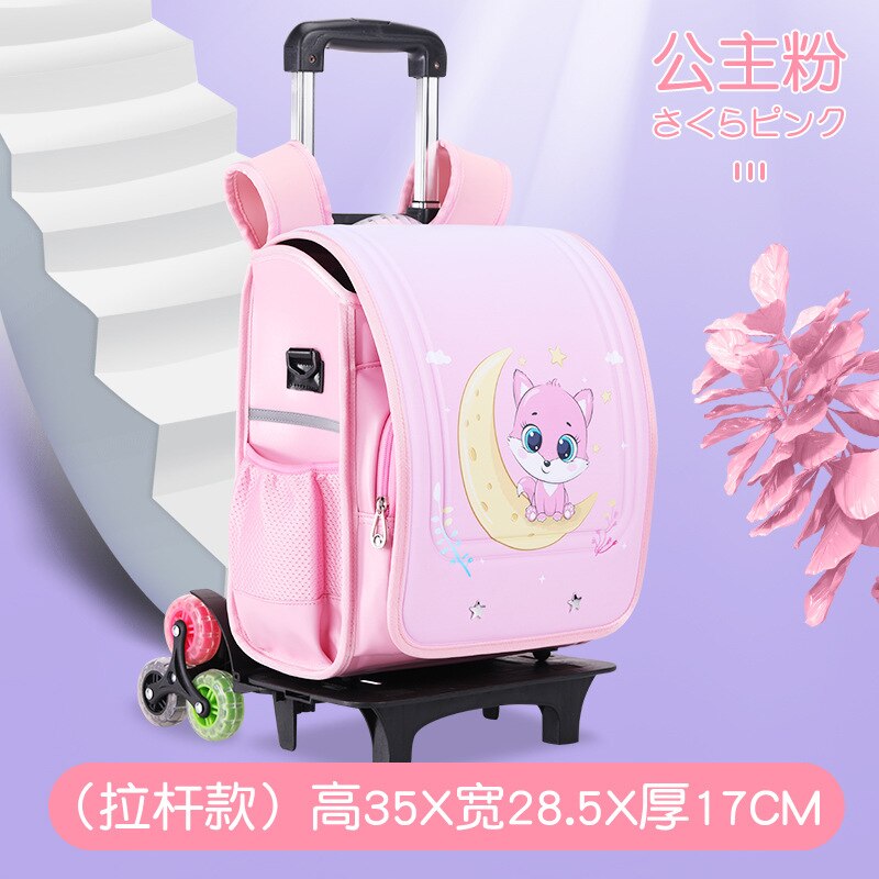 Japanse Trolley Schooltas Kids Wiel School Rugzak Afneembare Kinderen Schooltassen Voor Jongens Meisjes Pu Leer Bagage Boek Tassen: trolley pink