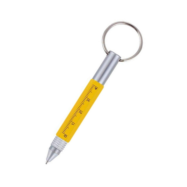 6 In 1 Multi Tools Function Pen Key Ring Screwdriver Pen with Ruler Screen Touch Pencil Unique Gadget Metal Pens: Yellow