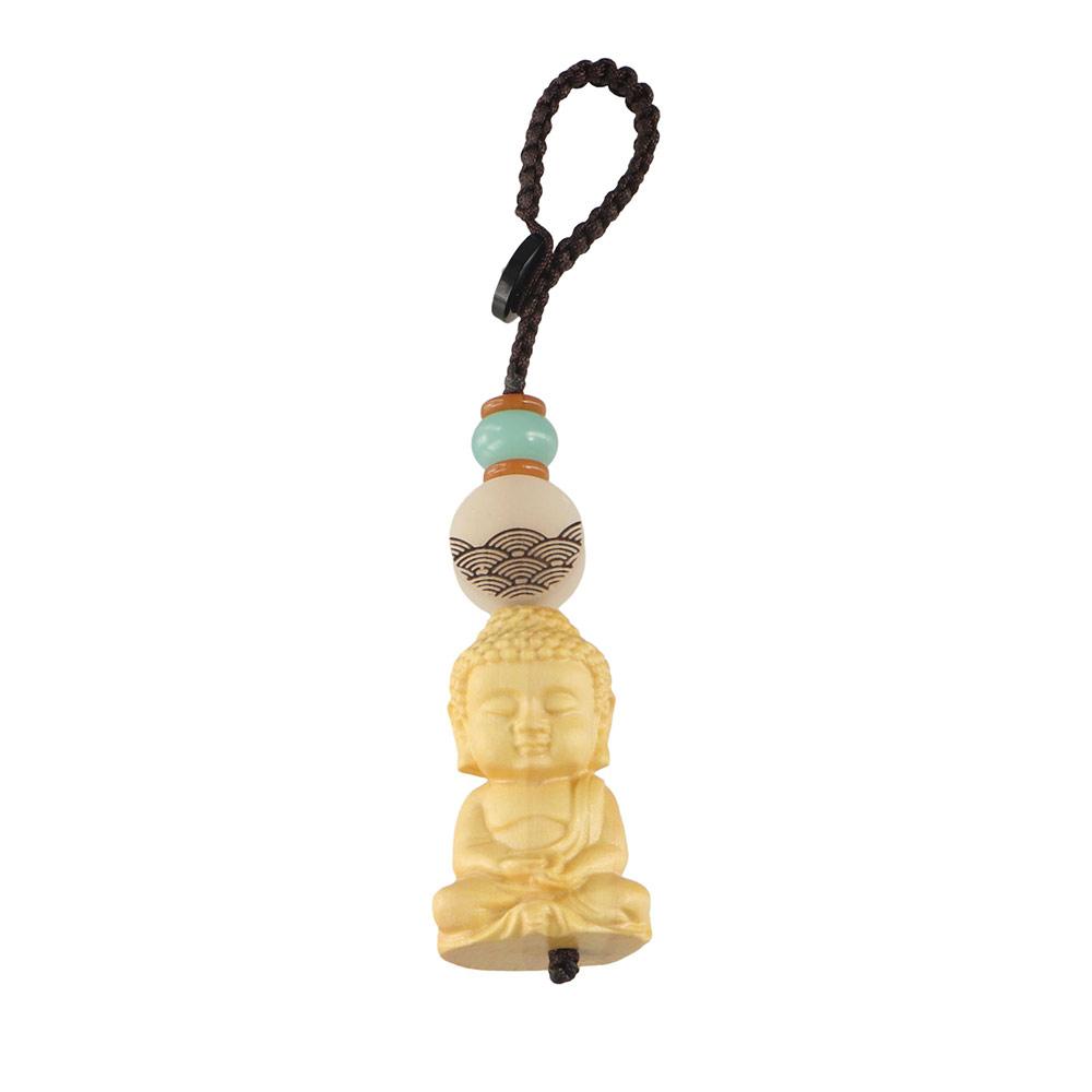 Mannen Vrouwen Buxus Boeddhistische Sleutelhanger Houten Sleutelhouder Tathagata Boeddha Lanyard Monnik Handgesneden Boeddhistische Sleutelhanger Carving Hanger