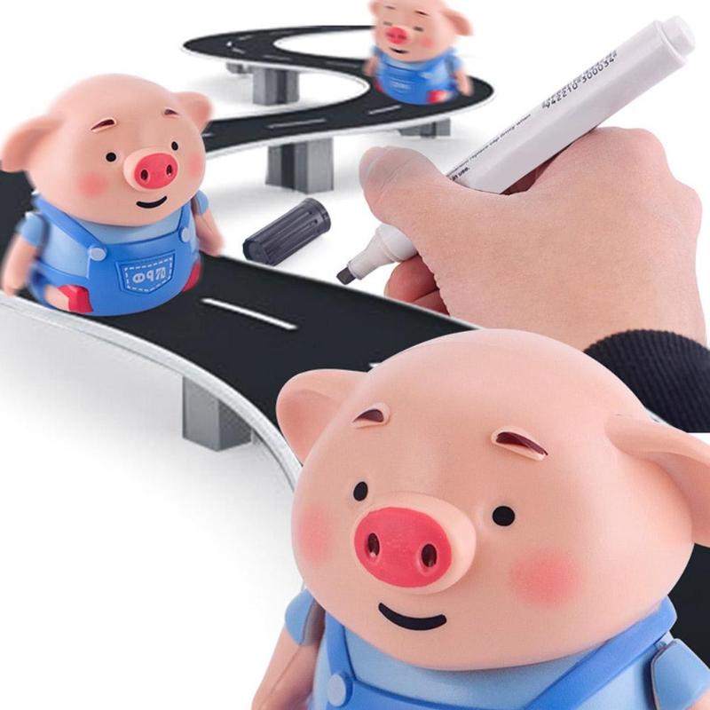 Inductive Pig Pen Draw Line Heel Robot Light Music Animal Education Kid Toy Mini Pig Robot Inductive Pen Light Music Animals