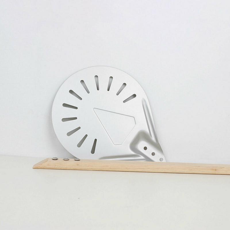 Perforated Pizza Turning Peel Pizza Shovel Aluminum Pizza Peel Paddle Short Pizza Tool Non Slip Wooden Handle Pizza Shovel