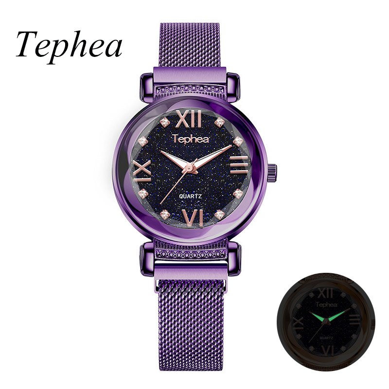 Tephea Sterrenhemel Dames Horloges Luxe Eenvoudige Vrouwen Armband Horloges Stijlvolle Vrouwelijke Klok Horloge Voor Vrouwen Meisje: Purple