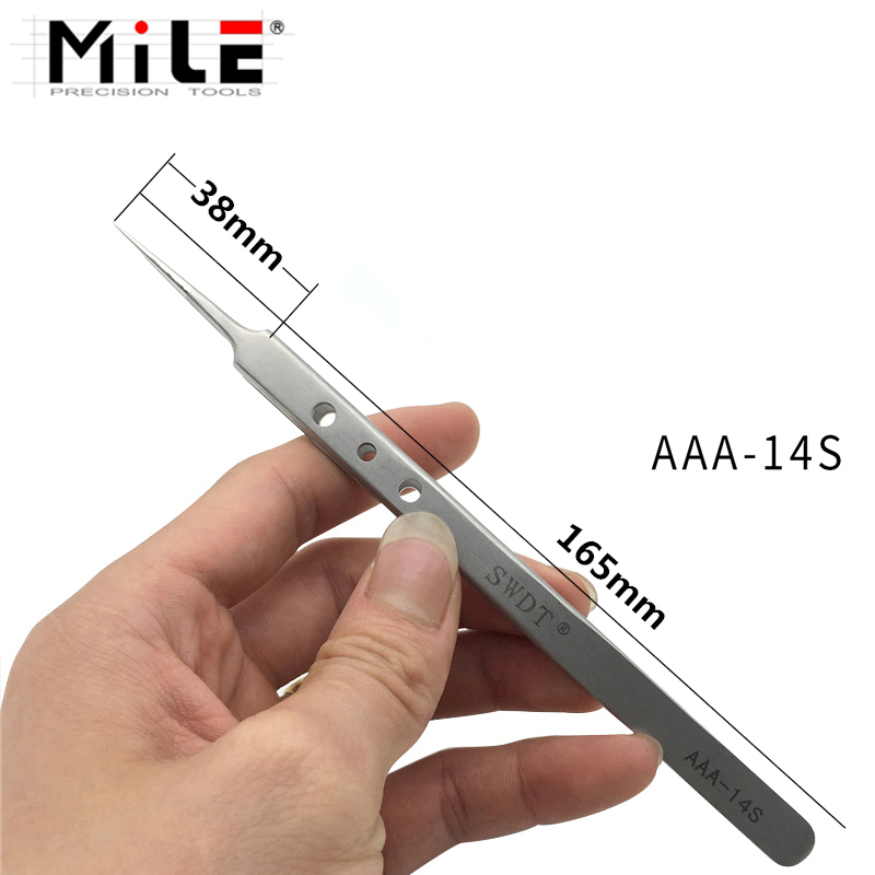 Mile ultra precisão pinças anti-estática ponta afiada de aço inoxidável picking alicates pinça ferramenta de reparo do telefone móvel mão