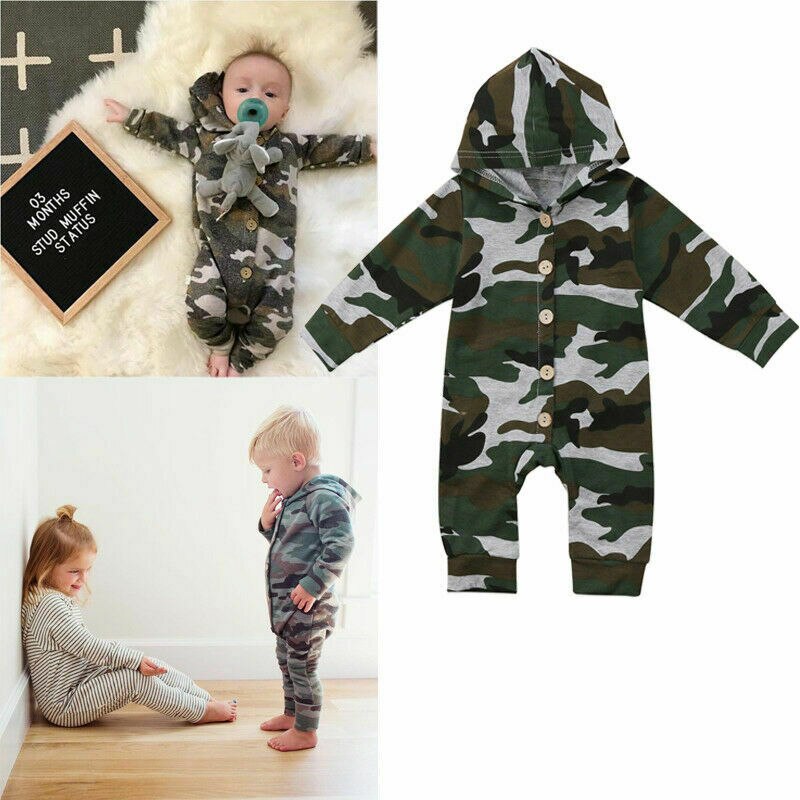 Winter Peuter Kids Baby Jongen Camo Romper Jumpsuit Lange Mouwen Hooded Kleding Outfits 0-24M