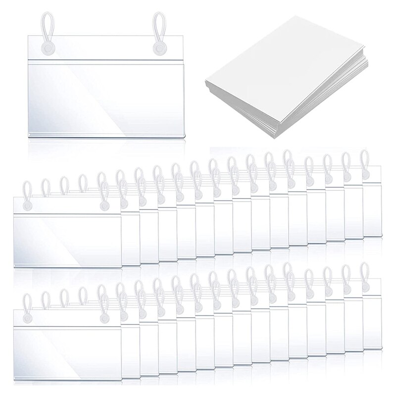 60Pcs Plastic Basket Label Holders,Price Sign Wire Shelf With Clip Lock Closure With 60Pcs Label Paper Insert: Default Title