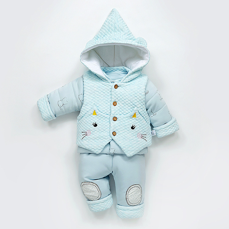 3 Pcs/set Baby Girl Winter Clothes Hooded Velvet Warm Baby Boy Clothes Coat+Vest+Pants Infant Clothing Set for 0-1 years old