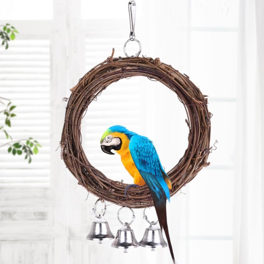 Bird Parrots Hanging Swing Chew Toy Birds Standing Pet Toy Supplies Parrots Vine Rattan Swing Hanging Climbing Ring