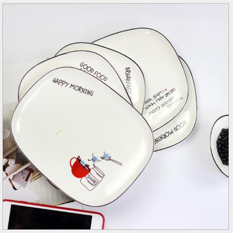 Nordic rectangular fruit salad plate cake dessert plate dish cutlery ceramic Western plate breakfast ceramic plate