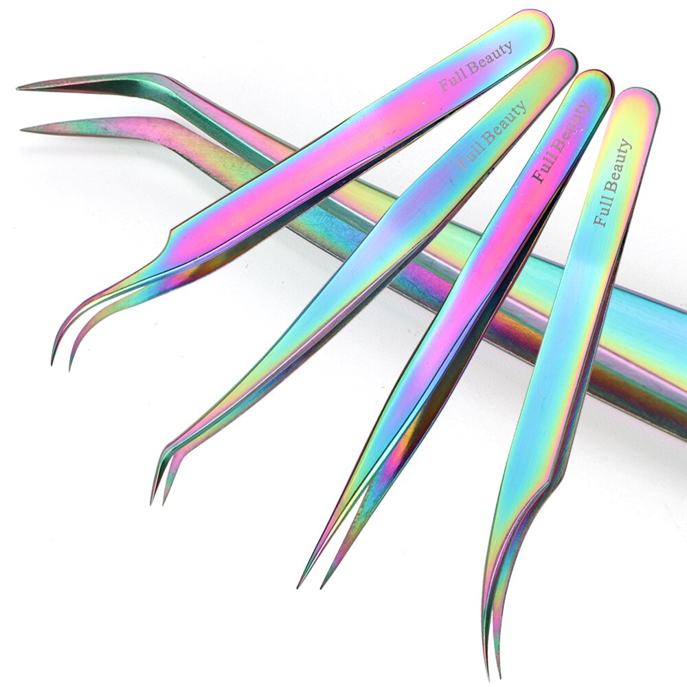 Pincettes lisses incurvées arc-en-ciel 1 pièce | Extension de cils, décore de cils, dissolvant de peau morte, manucure maquillage ongles