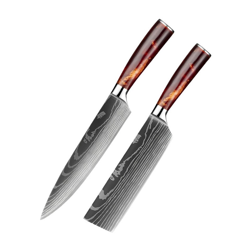Kitchen Knives Set Chef Knives High Carbon Damask Stainless Steel Forged Meat Cleaver Knife Cooking Set: Value Pack 1