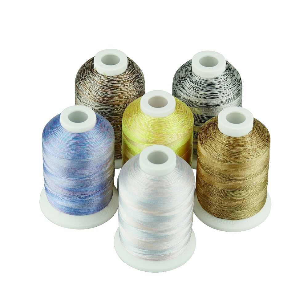 Simthread Polyester Multi-colored Embroidery Machine Thread 6 Colors/Kit, 1,100 yards/spool