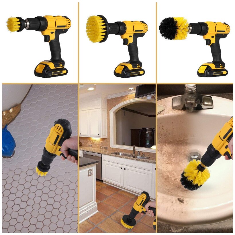 Kit de escova furadeira, 4 unidades, escova esfregador para limpeza banheiro banheiro banheira escova de limpeza broca kit de limpeza d30