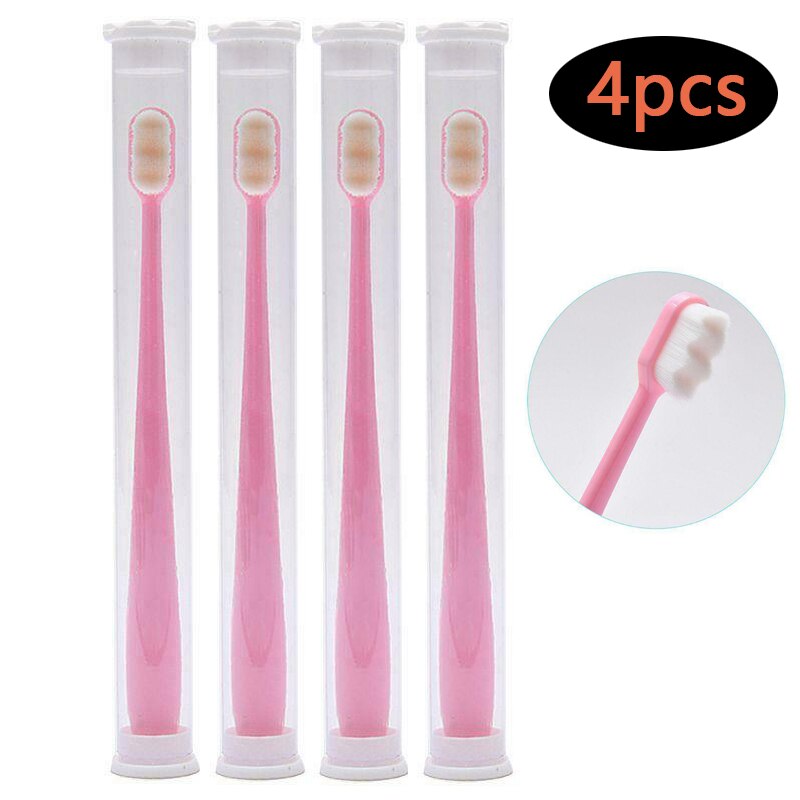 Ensemble de 4 brosses à dents Ultra-fines souples, millions de Nano soies, pour adulte, nettoyage en profondeur, Portable, voyage, soins buccaux: B01