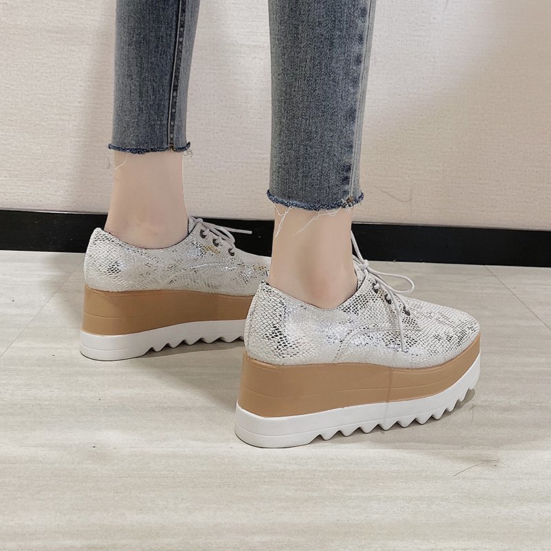 Dames plateauschoenen pu gevulkaniseerde schoenen veterschoenen creeper retro slangenpatroon lichtgekleurde zool casual schoenen