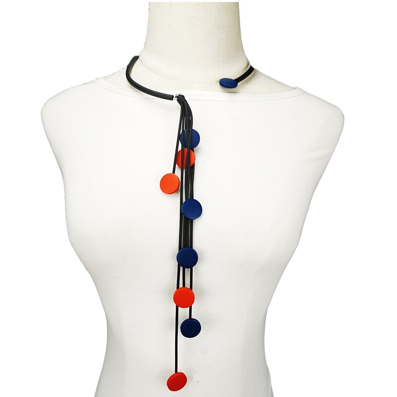 UKEBAY Handmade Wood Necklaces Top Gothic Necklace Female Long Chain Match Clothes Choker Necklace Rubber Jewellery: red blue